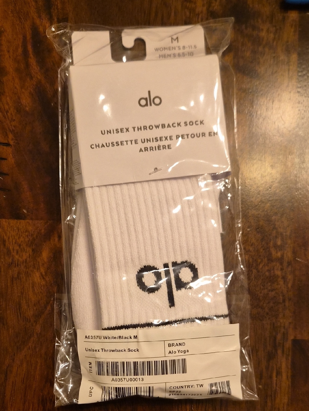 ALO Yoga White Crew Socks with Black Logo